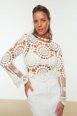 White Lace Knitted Blouse