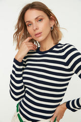navy and white Stripe top