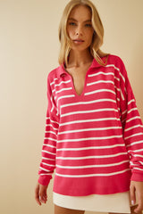 pink and white Stripe top
