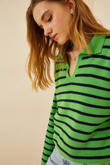 green and black Stripe top