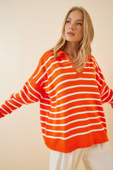 orange and white Stripe top