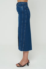 blue denim midi skirt