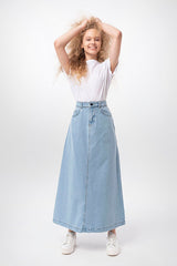 blue denim maxi skirt