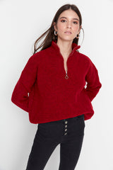 red zip sweater top