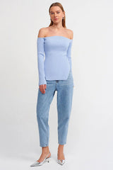 off shoulder blue top