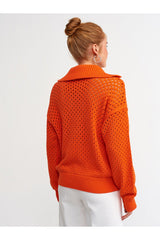 Orange Polo Collar Zippered sweater