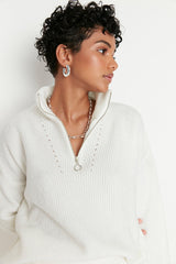 white zip sweater top