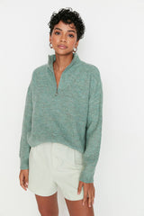 mint green zip sweater top