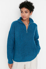 blue zip sweater top