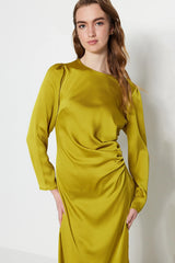 mustard satin dress