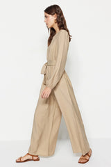 beige embroidered jumpsuit