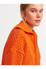 Orange Polo Collar Zippered sweater