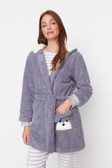 Grey teddy robe