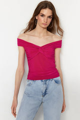 Fushia off shoulder top