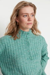 mint green button sweater top