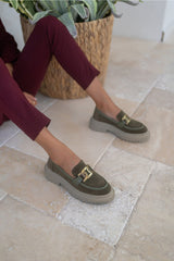 Khaki green chunky loafers