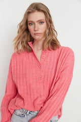 pink button sweater top