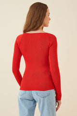 square neck red top