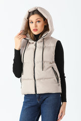 beige Hooded Vest
