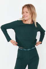 Green Elastic Detailed Knitted Pajama Set