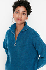 blue zip sweater top