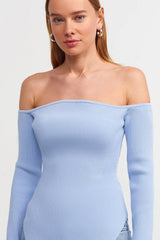 off shoulder blue top