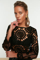 Black Lace Knitted Blouse