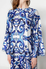 Blue and white satin dress