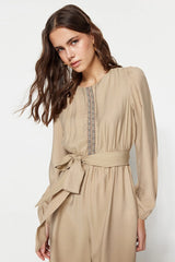 beige embroidered jumpsuit