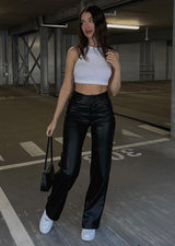 straight leg leather trousers