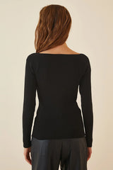 square neck black top