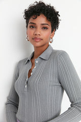 Grey polo knitted top
