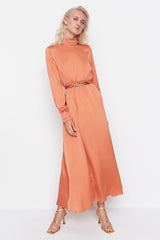 Modest orange satin Dress