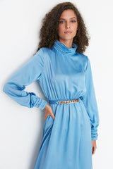 Modest blue satin Dress