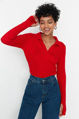 Red Polo Neck Knitwear Sweater