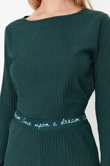 Green Elastic Detailed Knitted Pajama Set