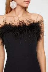 Black feather detail dress