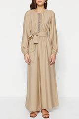 beige embroidered jumpsuit