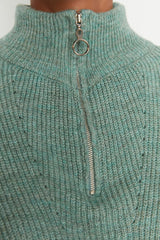 mint green zip sweater top