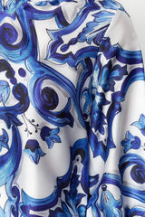 Blue and white satin dress