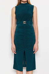 belted emerald green dress