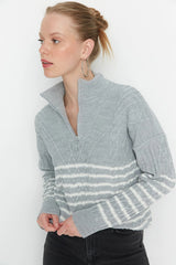 grey stripe sweater top