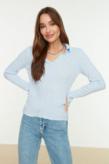 blue Polo Neck Knitwear Sweater