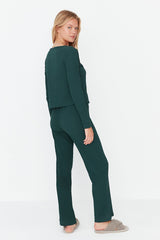 Green Elastic Detailed Knitted Pajama Set