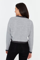 grey buttoned cardigan