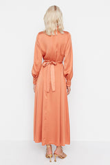 Modest orange satin Dress