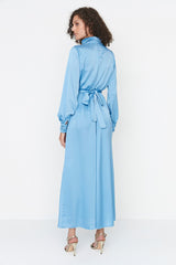 Modest blue satin Dress