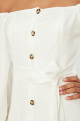 Ecru Belted Buttoned Dress