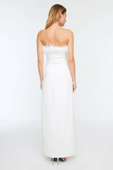 white feather detail dress