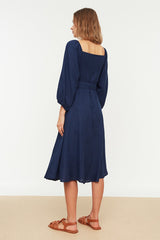 Navy Belted Buttoned Dress